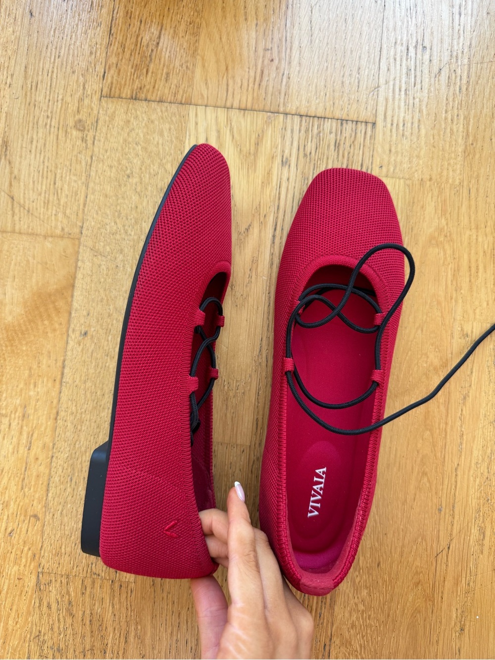 VIVAIA Women’s Red Knit Lace-Up Ballet Flats